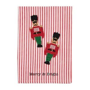 MUD PIE NWT nutcracker stripe beaded towel -red/white